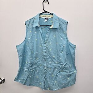 Basic Edition Women's Sleeveless Top Size 3X Button Up Blue (C40)